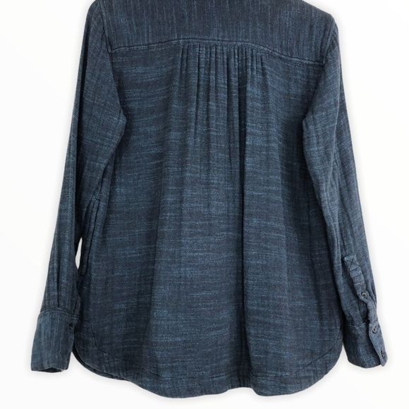 Free People Navy Plaid Flannel Button Down Long Sleeve Shirt Top size XS - Picture 7 of 13
